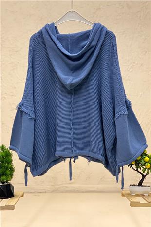 Hooded Tassel Button Bat Cardigan