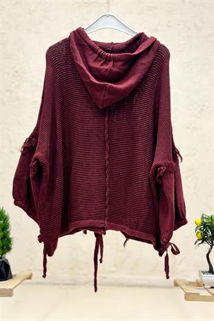 Hooded Tassel Button Bat Cardigan