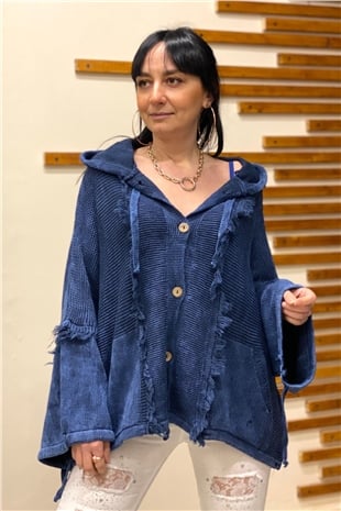 Hooded Tassel Button Bat Cardigan