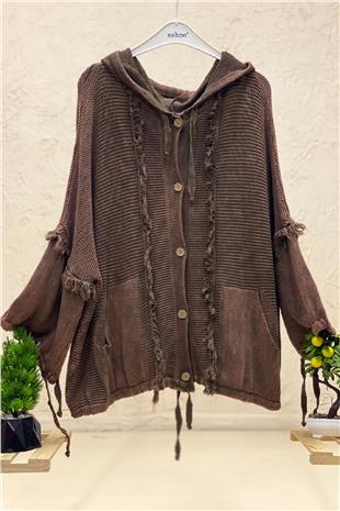 Hooded Tassel Button Bat Cardigan