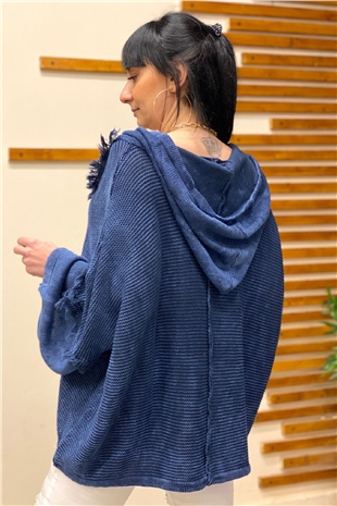 Hooded Tassel Button Bat Cardigan