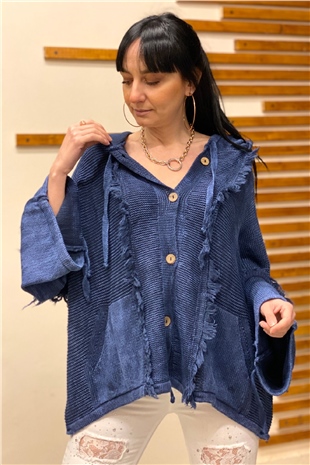 Hooded Tassel Button Bat Cardigan