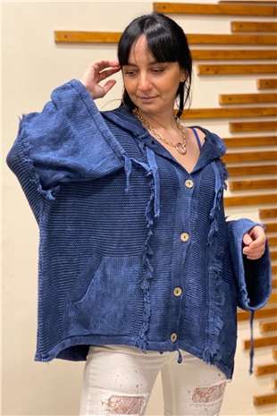 Hooded Tassel Button Bat Cardigan