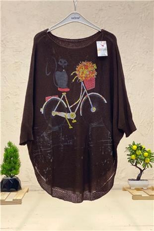 Cat and Bicycle Print Bat Mercerized Blouse