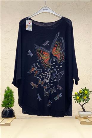 Butterfly Print Yrasa Mercerized Pocket Blouse