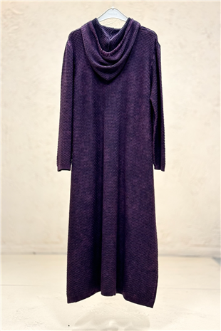 Kendinden Desenli Kapşonlu Cepli Organik Pamuk Elbise