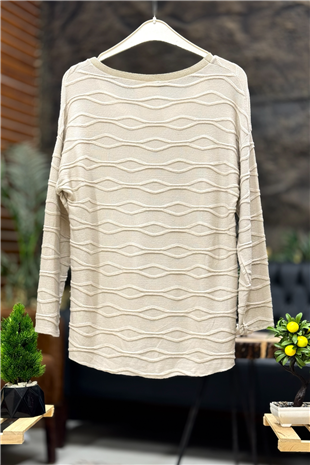 Kırık Çizgi Desen Yaka Simli İthal Bluz