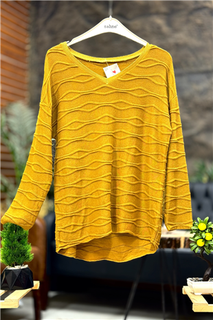 Kırık Çizgi Desen Yaka Simli İthal Bluz