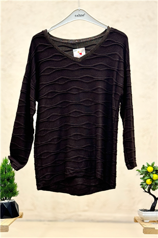 Kırık Çizgi Desen Yaka Simli İthal Bluz