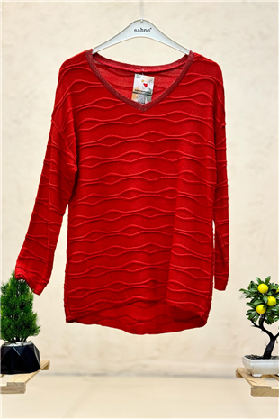 Kırık Çizgi Desen Yaka Simli İthal Bluz