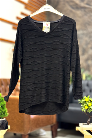 Kırık Çizgi Desen Yaka Simli İthal Bluz