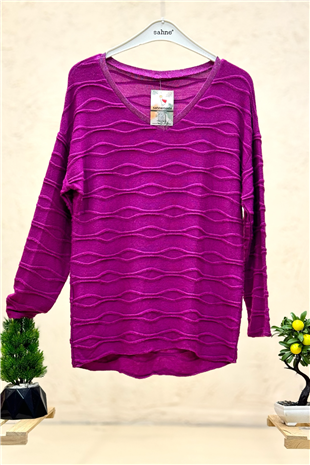 Kırık Çizgi Desen Yaka Simli İthal Bluz