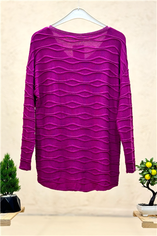 Kırık Çizgi Desen Yaka Simli İthal Bluz