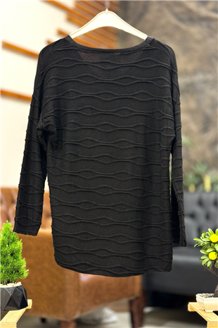 Kırık Çizgi Desen Yaka Simli İthal Bluz