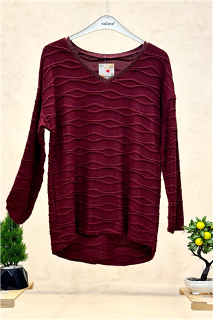 Kırık Çizgi Desen Yaka Simli İthal Bluz