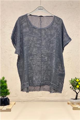 Short Sleeve Front Short Mesh Detail Blouse