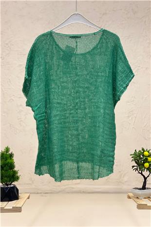 Short Sleeve Front Short Mesh Detail Blouse