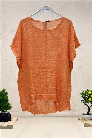 Short Sleeve Front Short Mesh Detail Blouse