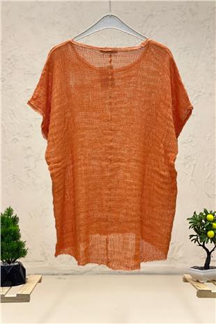 Short Sleeve Front Short Mesh Detail Blouse