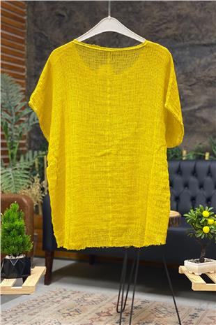 Short Sleeve Front Short Mesh Detail Blouse