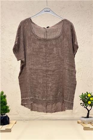 Short Sleeve Front Short Mesh Detail Blouse