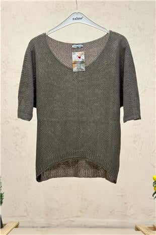 Kısa Kol V Yaka Yarasa  Merserize Bluz