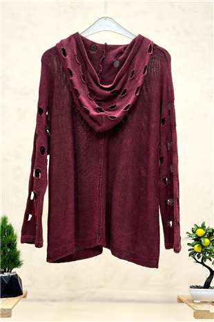 Kol Delikli Fermuarlı Kapşonlu Organik Pamuk Hırka