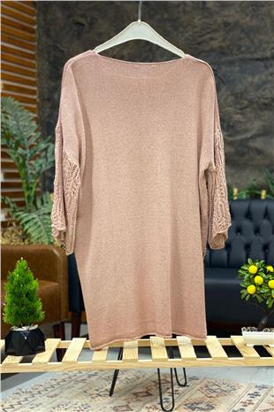 Mercerized blouse with openwork pockets on the sleeves and skirt