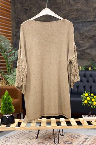 Mercerized blouse with openwork pockets on the sleeves and skirt