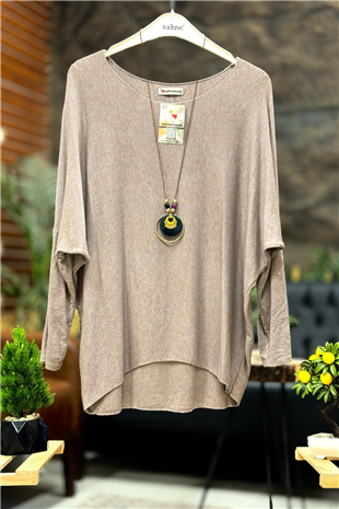 Kolyeli Kapri Kol Açık Yaka İthal Bluz