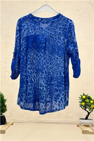 Leopar Desen 3 Düğme İthal Keten Gömlek