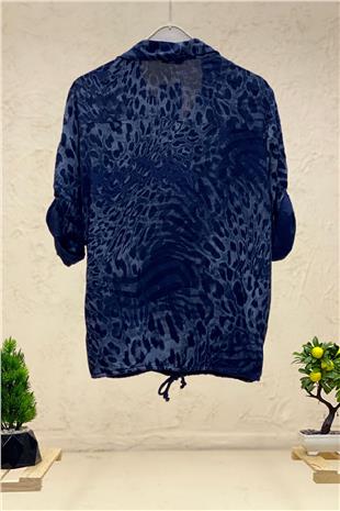 Batik Leopar Desen Pul Detaylı Vual Gömlek