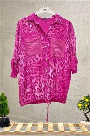 Leopard Print Sequin Detailed Voile Shirt