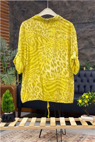 Batik Leopar Desen Pul Detaylı Vual Gömlek