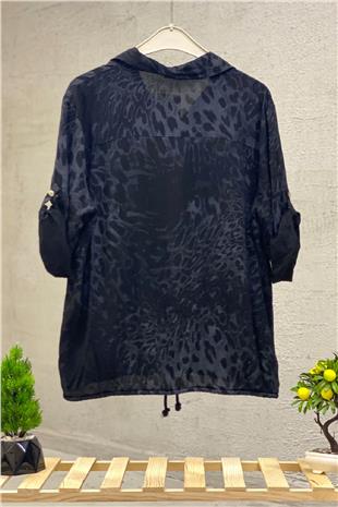 Batik Leopar Desen Pul Detaylı Vual Gömlek