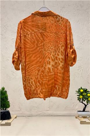 Batik Leopar Desen Pul Detaylı Vual Gömlek