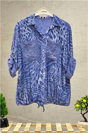 Leopard Print Sequin Detailed Voile Shirt