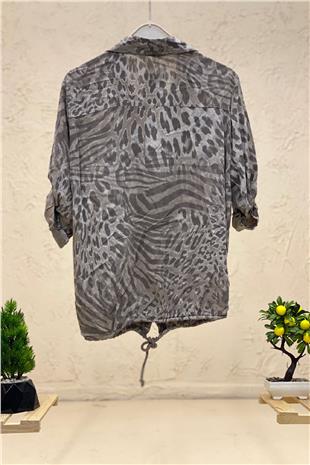 Leopard Print Sequin Detailed Voile Shirt
