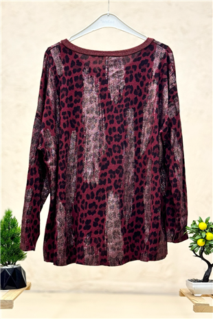 Leopar Desen V Yaka Simli İthal Bluz