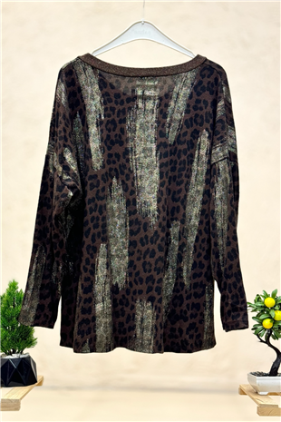 Leopar Desen V Yaka Simli İthal Bluz