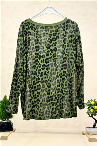Leopar Desen V Yaka Simli İthal Bluz