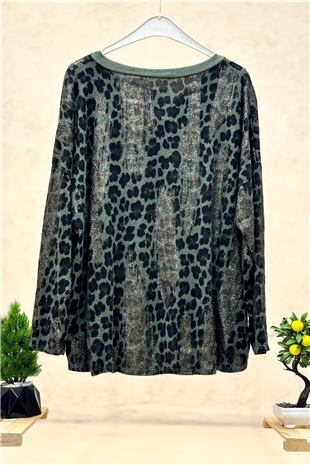 Leopar Desen V Yaka Simli İthal Bluz