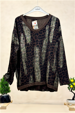Leopar Desen V Yaka Simli İthal Bluz
