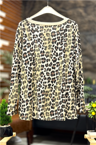 Leopar Desen V Yaka Simli İthal Bluz