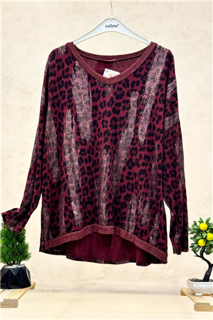 Leopar Desen V Yaka Simli İthal Bluz