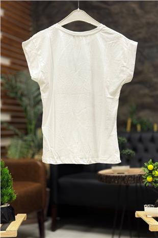Leopar Gol Baskılı Kısa Kol Penye Tshirt
