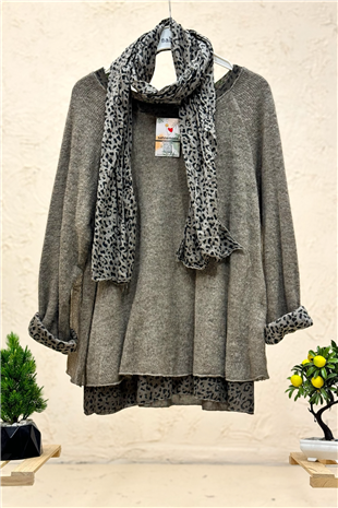 Leoparlı Şallı  İkili Tiftik İthal Bluz