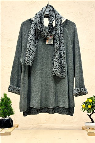 Leoparlı Şallı  İkili Tiftik İthal Bluz
