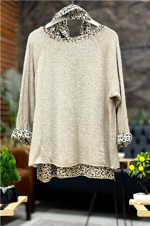 Leoparlı Şallı  İkili Tiftik İthal Bluz