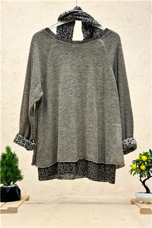Leoparlı Şallı  İkili Tiftik İthal Bluz